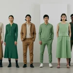 Models wearing 2025 fashion colours, displaying a range of styles and textures in earthy, blue, green, pastel, and jewel tones.