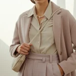 Model in minimalist pastel outfit, representing 2025 Spring/Summer fashion trends.