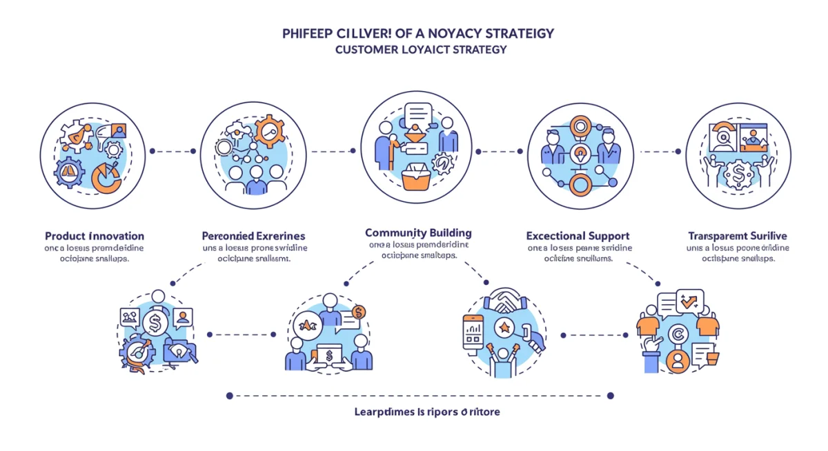 Infographic detailing five key customer loyalty strategy pillars