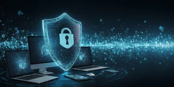 Advanced digital shield protecting devices from 2025 cybersecurity alerts.