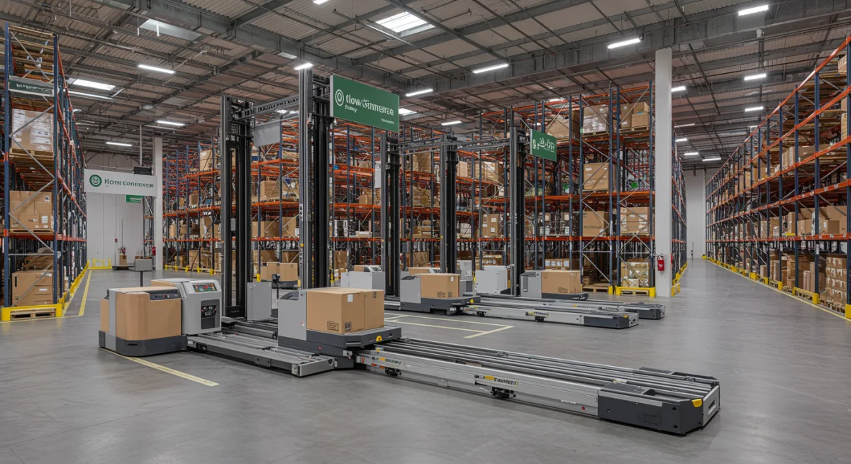 Advanced D2C logistics and fulfilment centre, highlighting supply chain efficiency and automation.