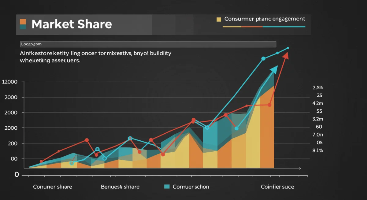 Graphic showing market share and consumer engagement metrics, with upward trends from digital marketing efforts.