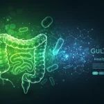 Futuristic illustration of a healthy gut microbiome, symbolising probiotic innovations.