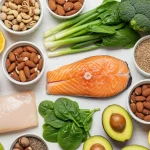 Vibrant selection of fresh, healthy foods on a kitchen counter, ideal for natural energy boosting over 40.