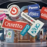 Dynamic visual of major brands collaborating to reshape US retail, with intertwined logos and modern shopping elements.