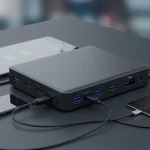 Modern portable power bank charging multiple devices efficiently.