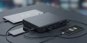 Modern portable power bank charging multiple devices efficiently.
