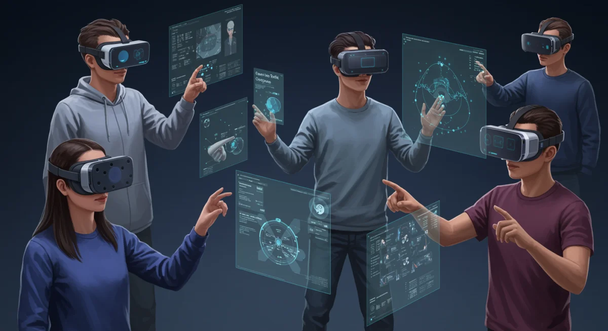 Diverse users engaging in a collaborative multi-user virtual reality experience.