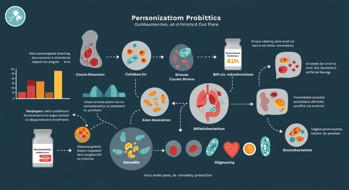Infographic detailing personalised probiotic interaction with gut flora.
