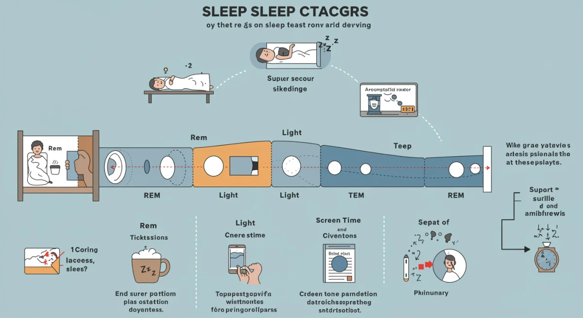 Infographic illustrating the different stages of sleep and factors affecting sleep cycles.