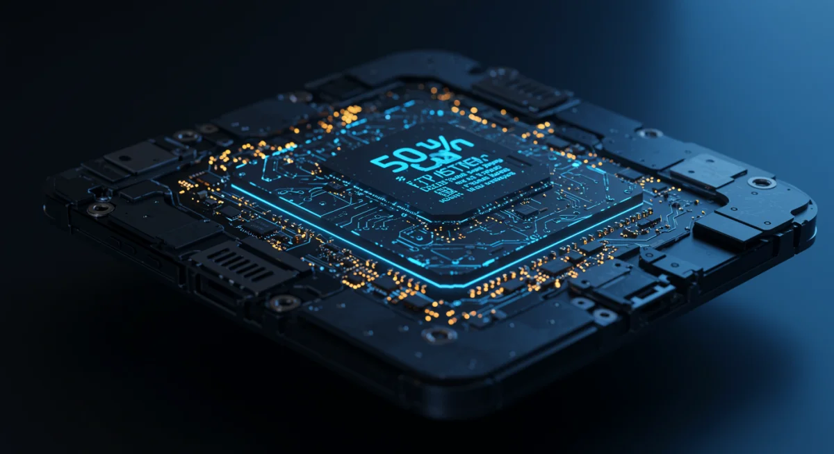 Close-up of a high-performance smartphone processor chip, illustrating enhanced speed and efficiency.