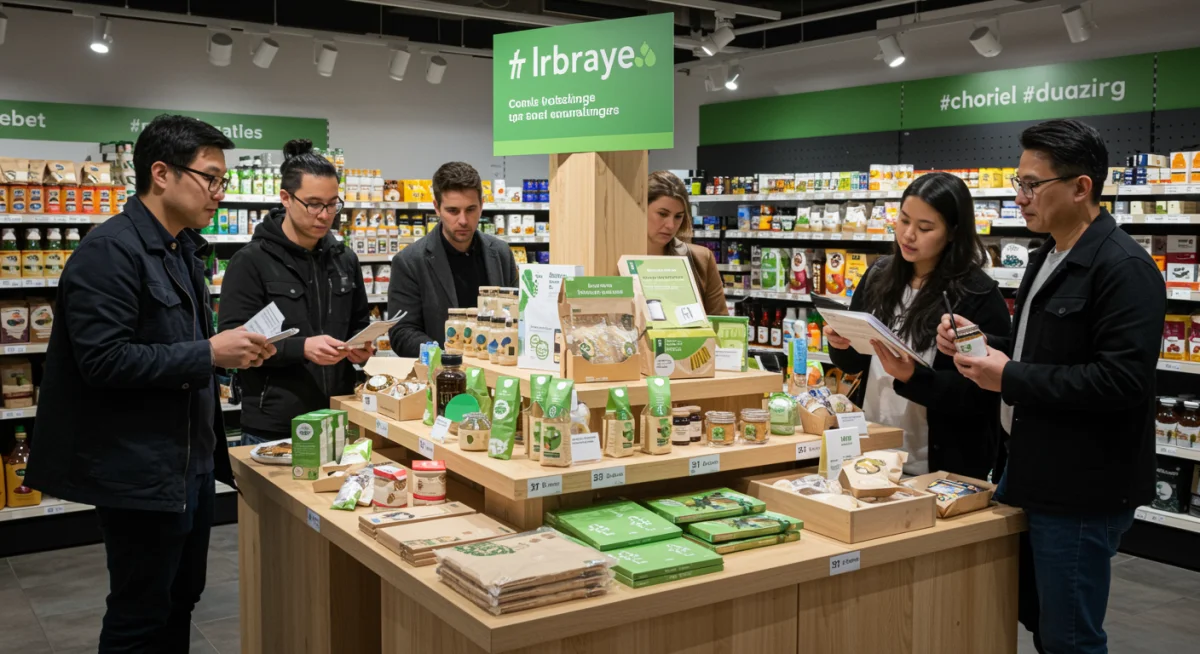 Sustainable product display in retail from an eco-conscious brand collaboration, emphasising environmental responsibility.
