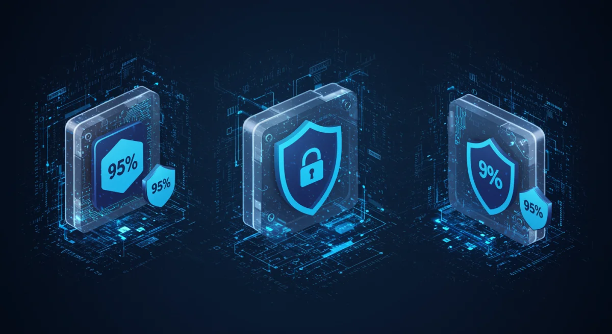 Three top cybersecurity software icons with high efficacy ratings.